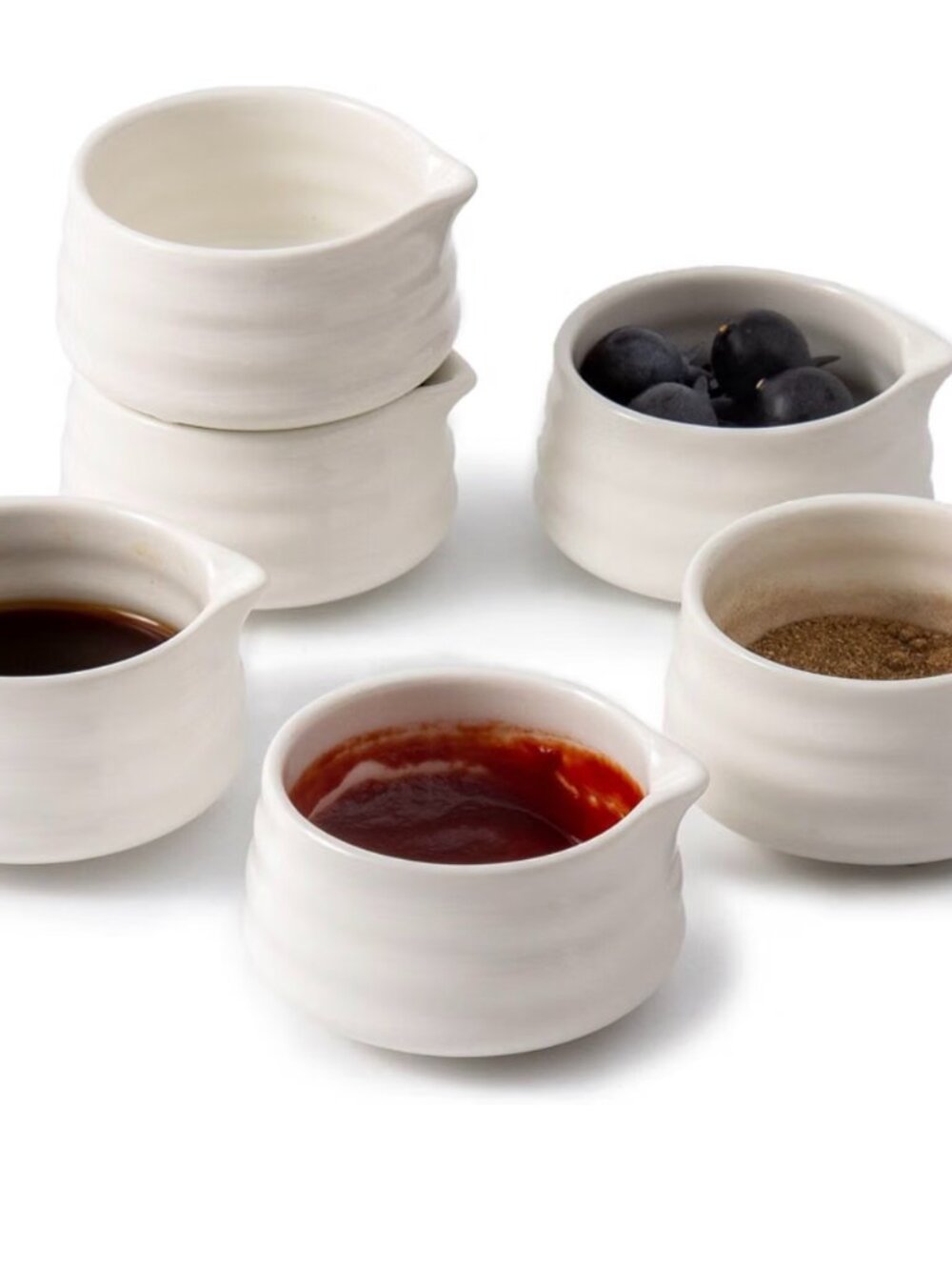 Ceramic Small Sauce Bowls with Spout, White, 3OZ, Set of 6 | Mini Prep Bowls,